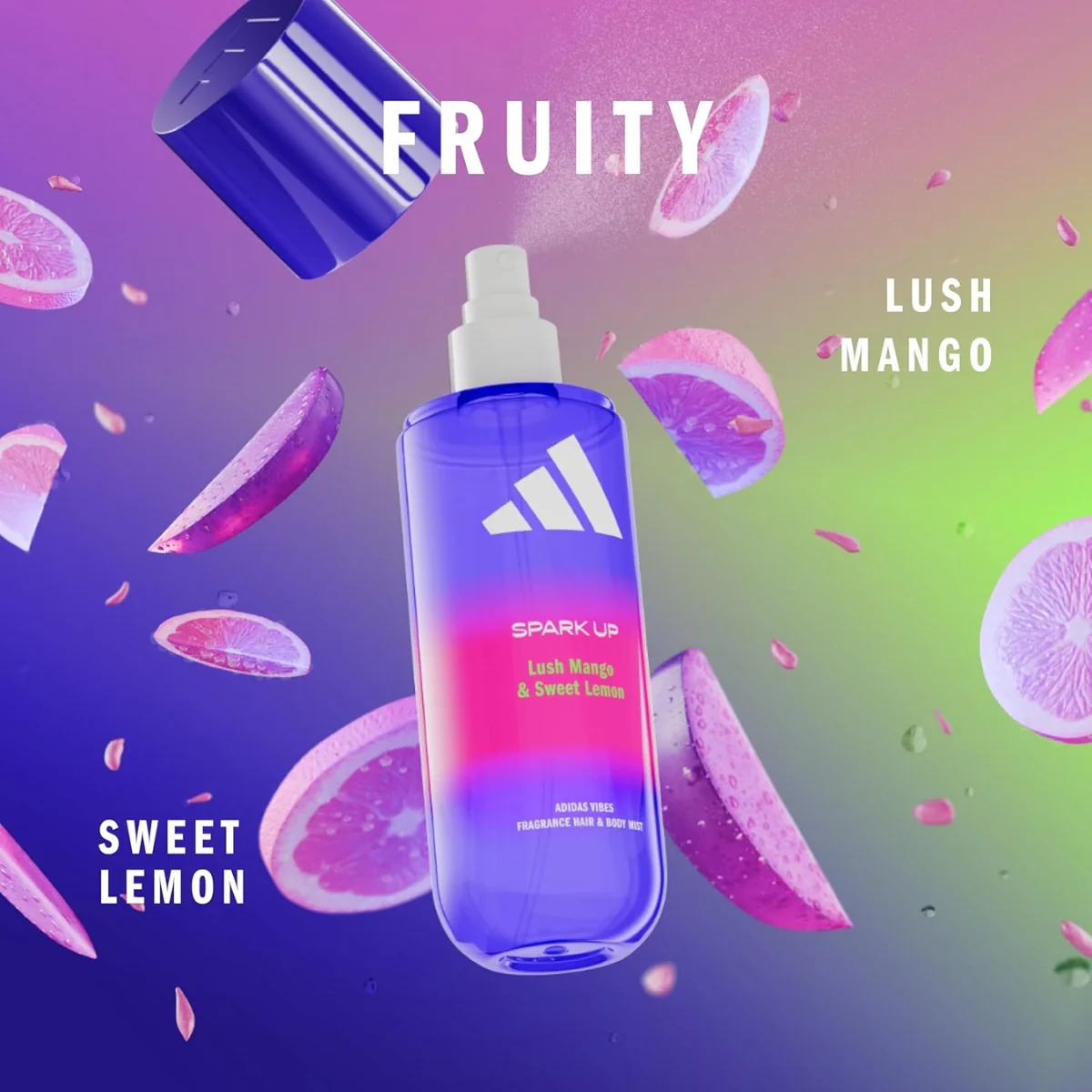 Adidas Vibes Spark Up Hair & Body Mist Lush Mango & Sweet Lemon 236ml - Image 2
