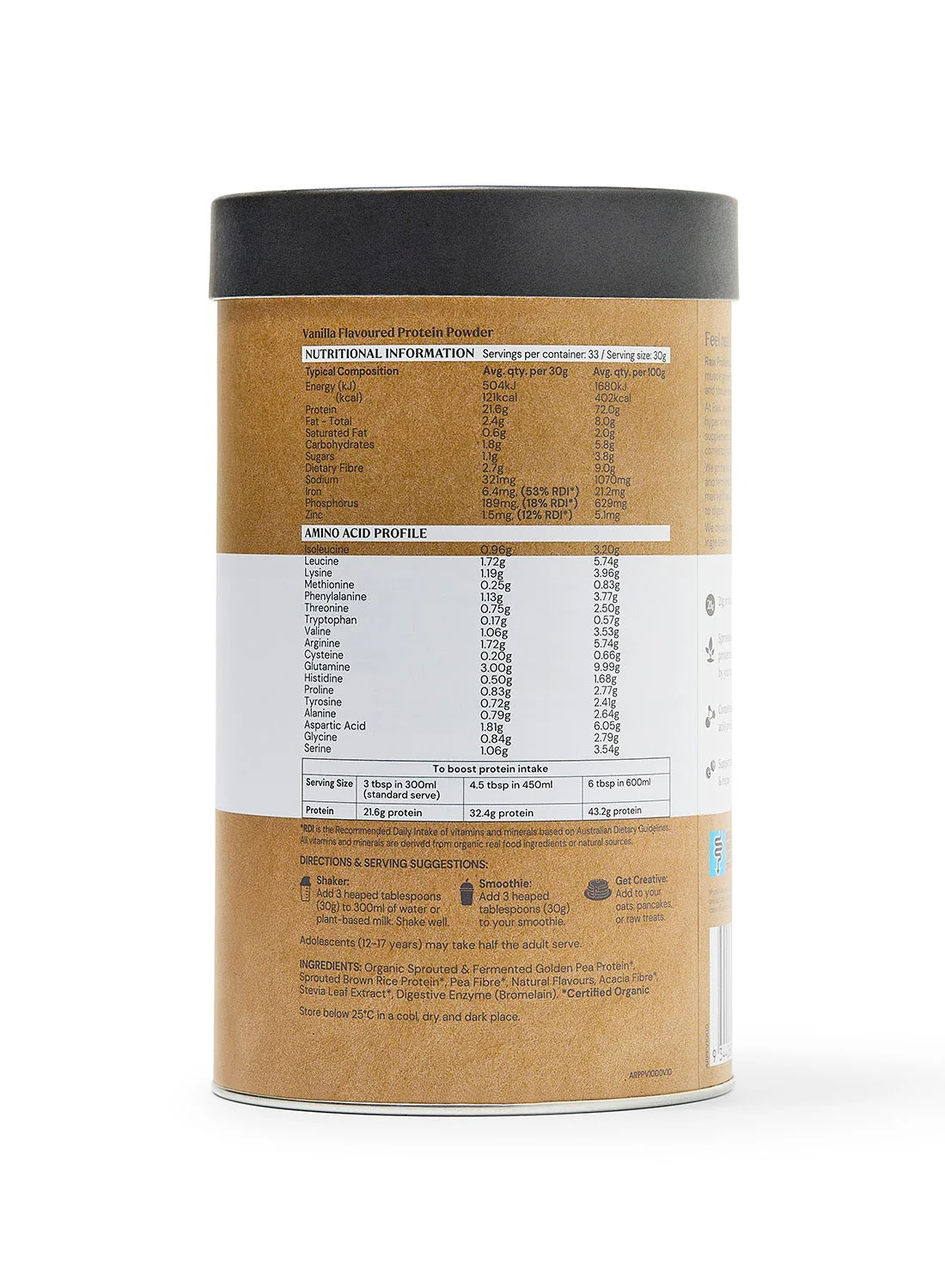 Amazonia RAW Protein Isolate Vanilla 1kg - Image 3
