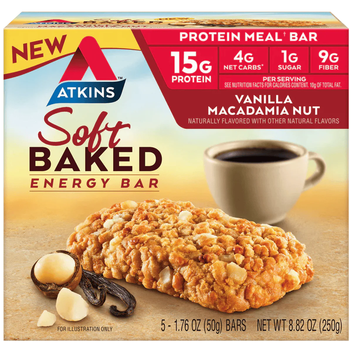 Atkins Meal Protein Bar Soft Baked Vanilla Macadamia Nut 50g - Image 4
