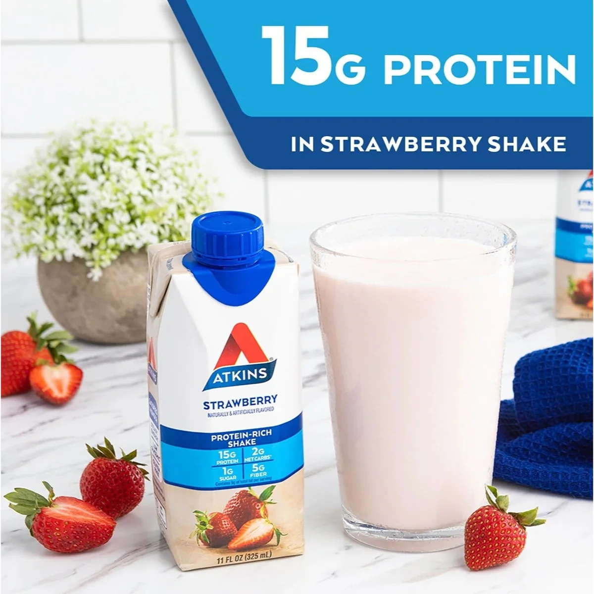 Atkins Protein Rich Shake Ready To Drink Strawberry 325ml - Image 2