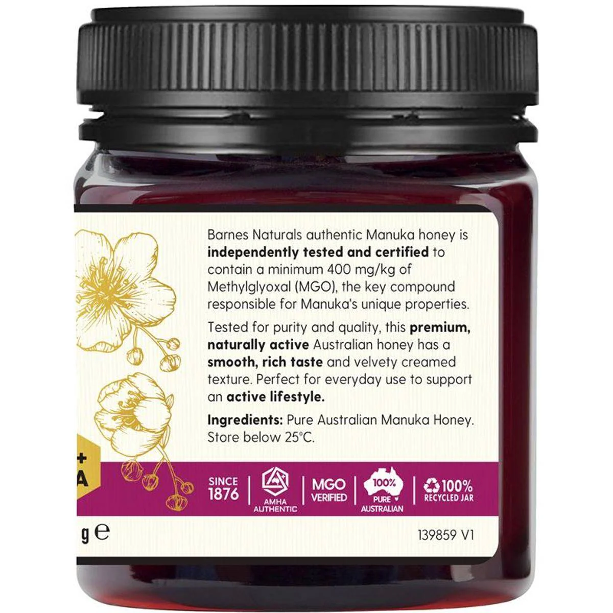 Barnes Naturals Active Australian Manuka Honey MGO400+ 250g - Image 4