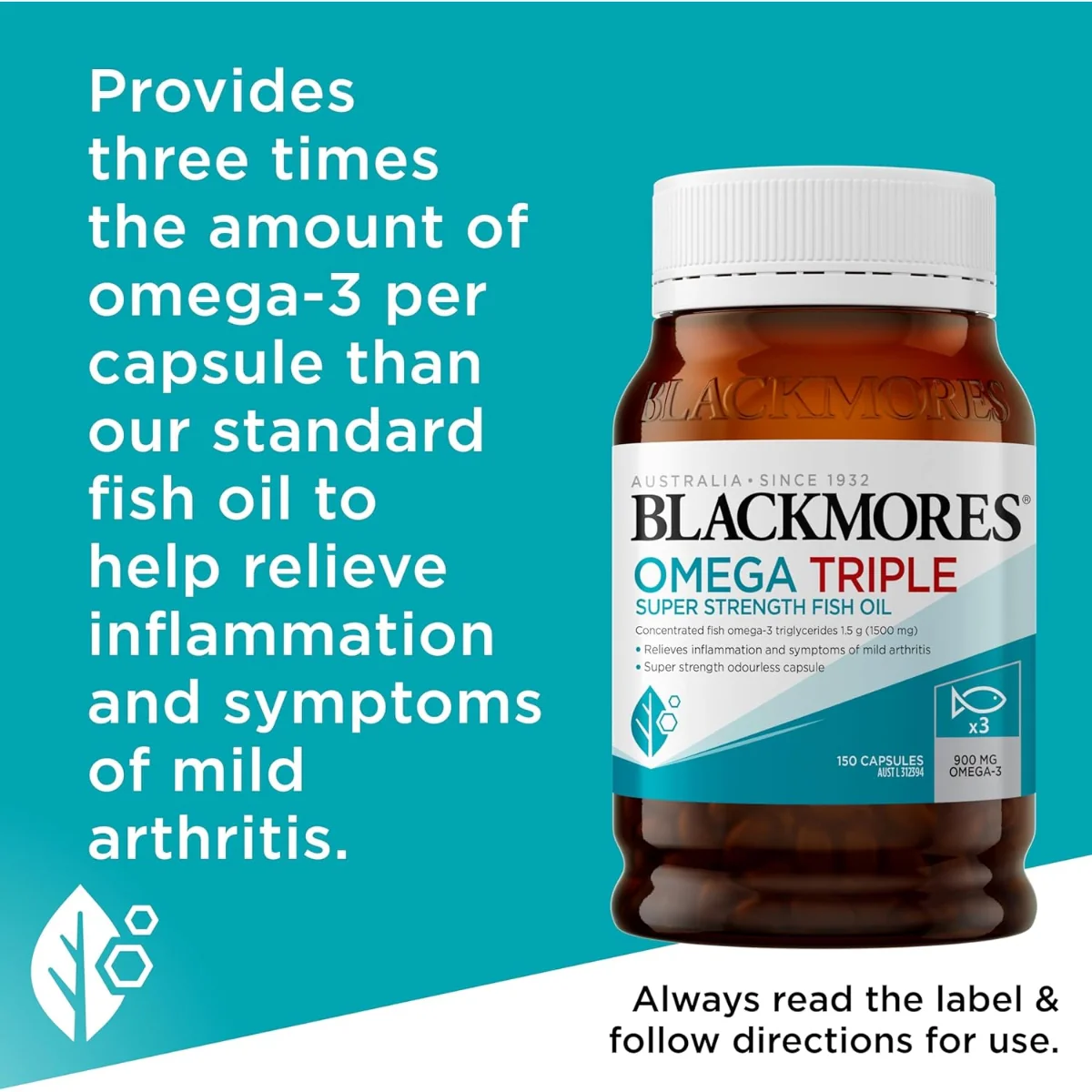 Blackmores Omega Triple Concentrated Fish Oil 150 Capsules - Image 2