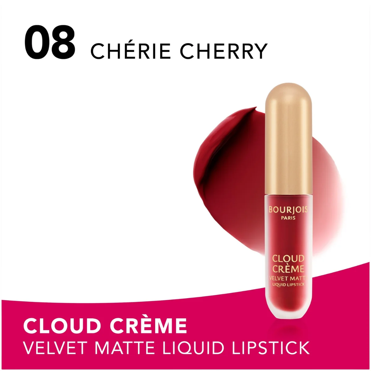 Bourjois Cloud Creme Velvet Matte Liquid Lipstick 08 Chérie Cherry 3.1ml - Image 3