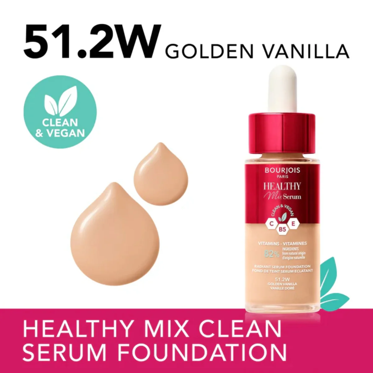 Bourjois Healthy Mix Serum Foundation 51.2 Golden Vanilla 30ml - Image 3