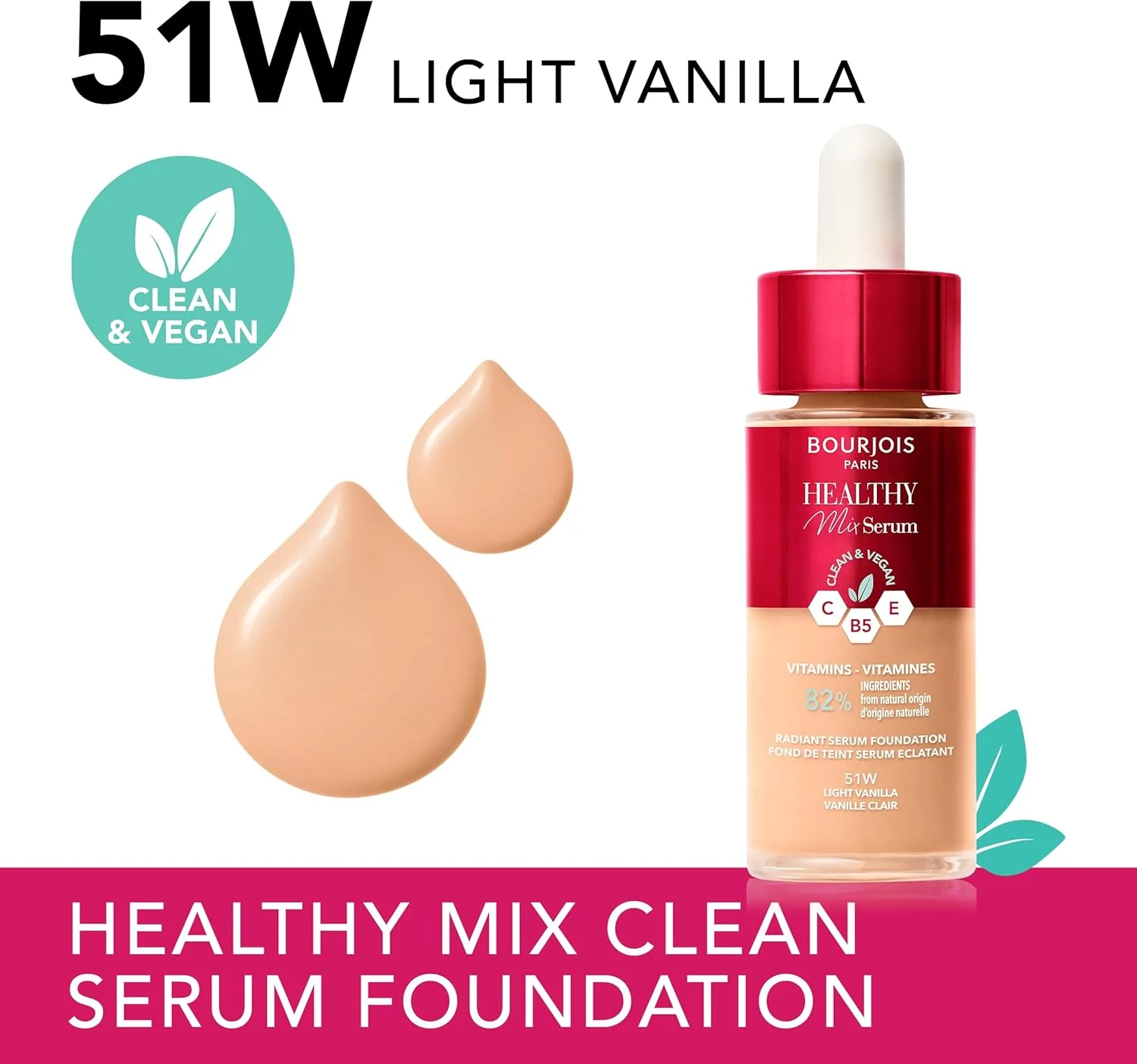 Bourjois Healthy Mix Serum Foundation 51 Light Vanilla 30ml - Image 3