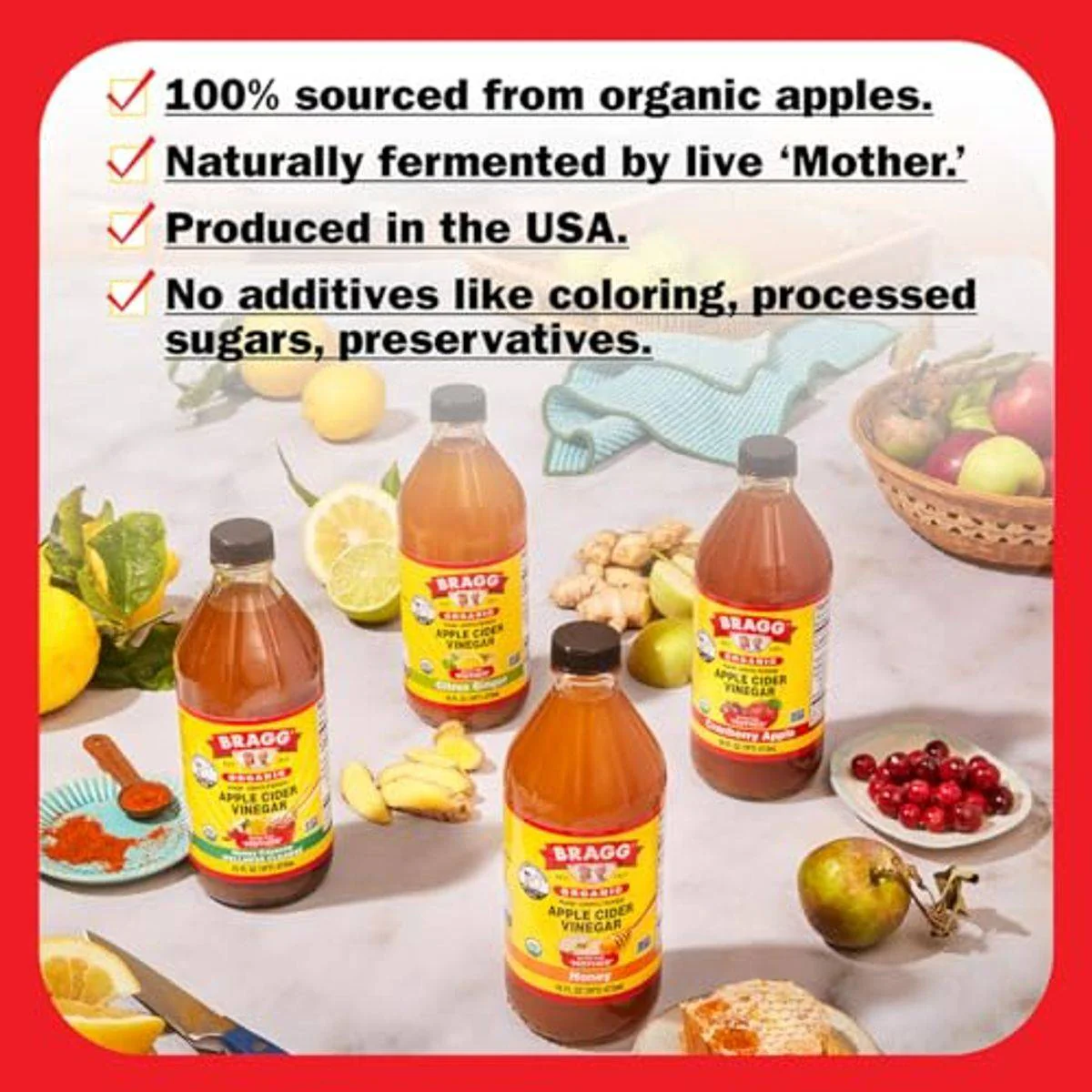 Braggs Organic Apple Cider Vinegar Cranberry Apple 473ml - Image 4