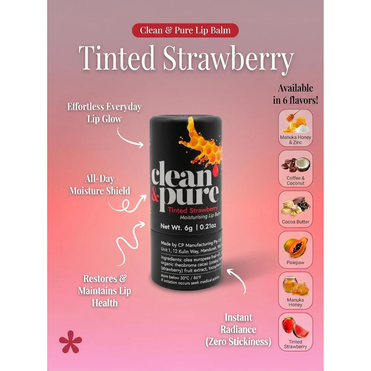 Clean & Pure Lip Balm Tinted Strawberry 6g - Image 5