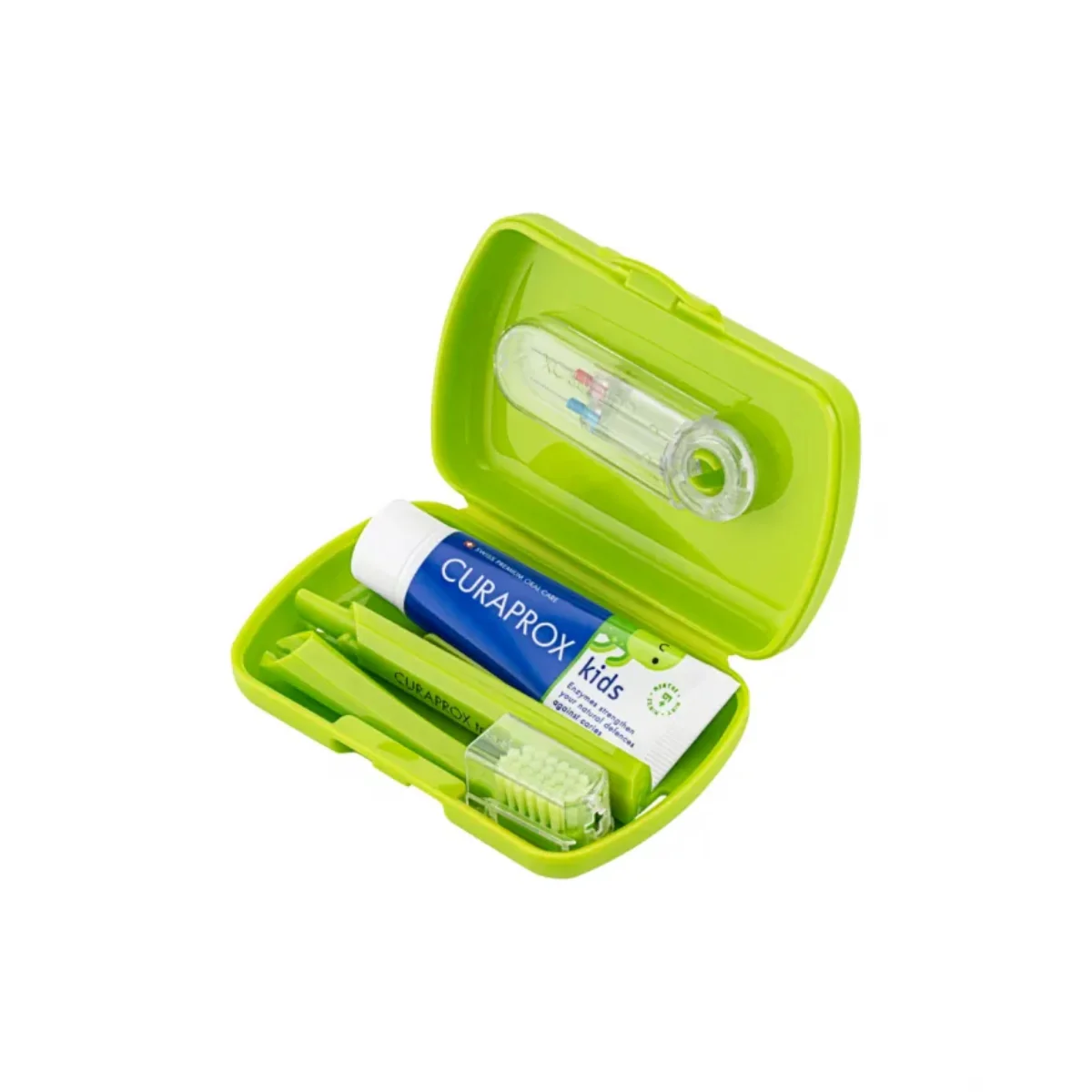 Curaprox Kids Travel Set Green Toothbrush + Interdental Brush + Toothpaste 10ml - Image 3