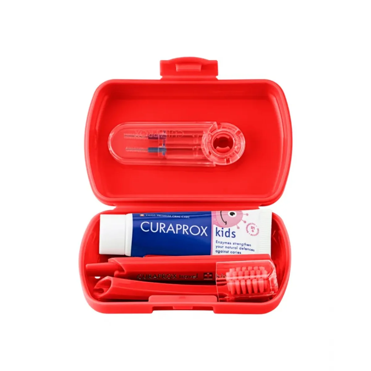 Curaprox Kids Travel Set Red Toothbrush + Interdental Brush + Toothpaste 10ml - Image 2