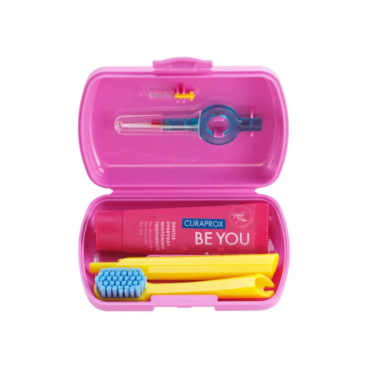 Curaprox Travel Set Pink Toothbrush + Interdental Brush + Toothpaste 10ml - Image 2