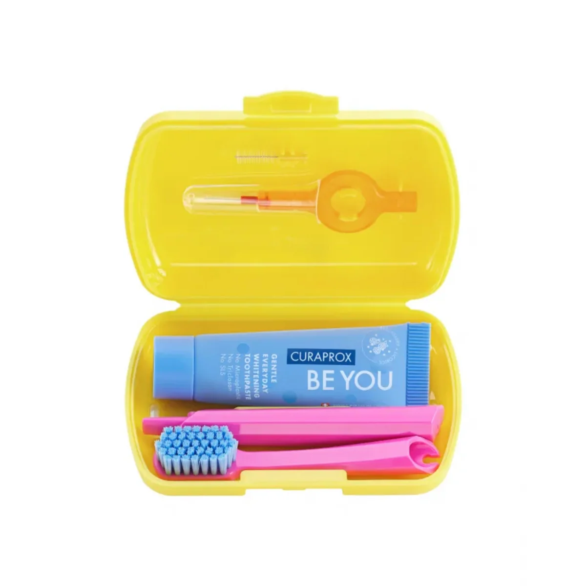 Curaprox Travel Set Yellow Toothbrush + Interdental Brush + Toothpaste 10ml - Image 2