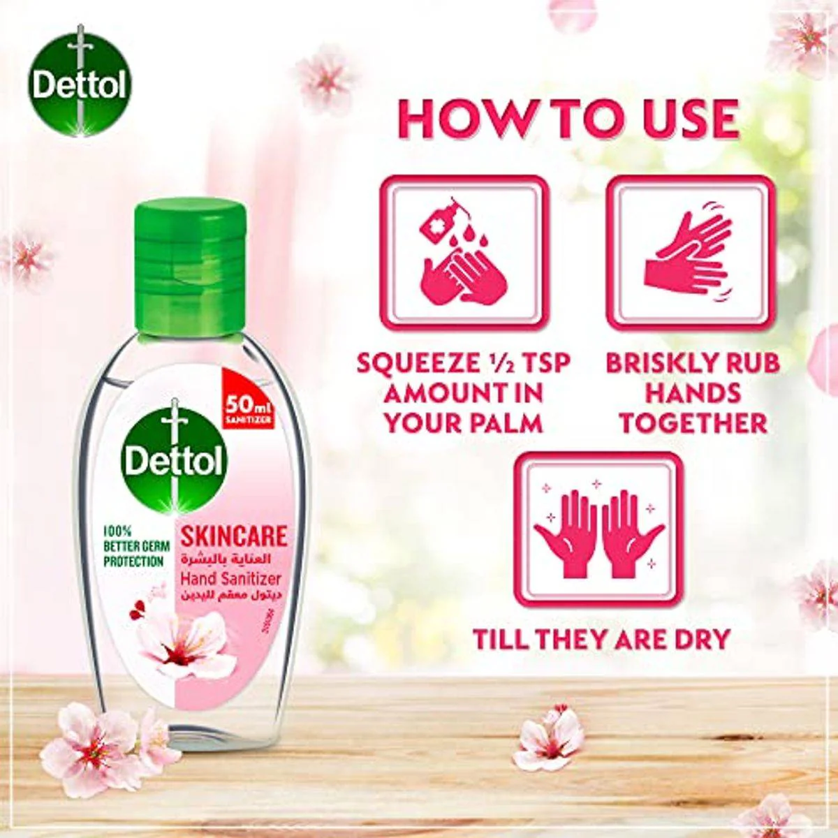 Dettol Antibacterial Hand Sanitizer Gel Skincare 50ml - Image 2