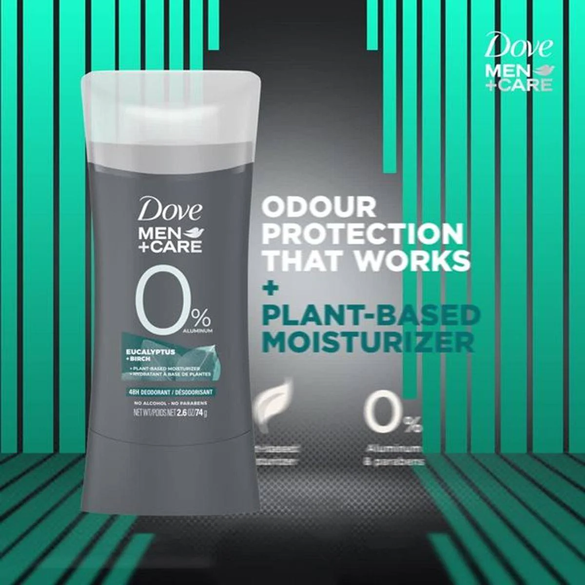 Dove Men + Care Deodorant Stick 0% Aluminum Eucalyptus & Birch 74g - Image 3