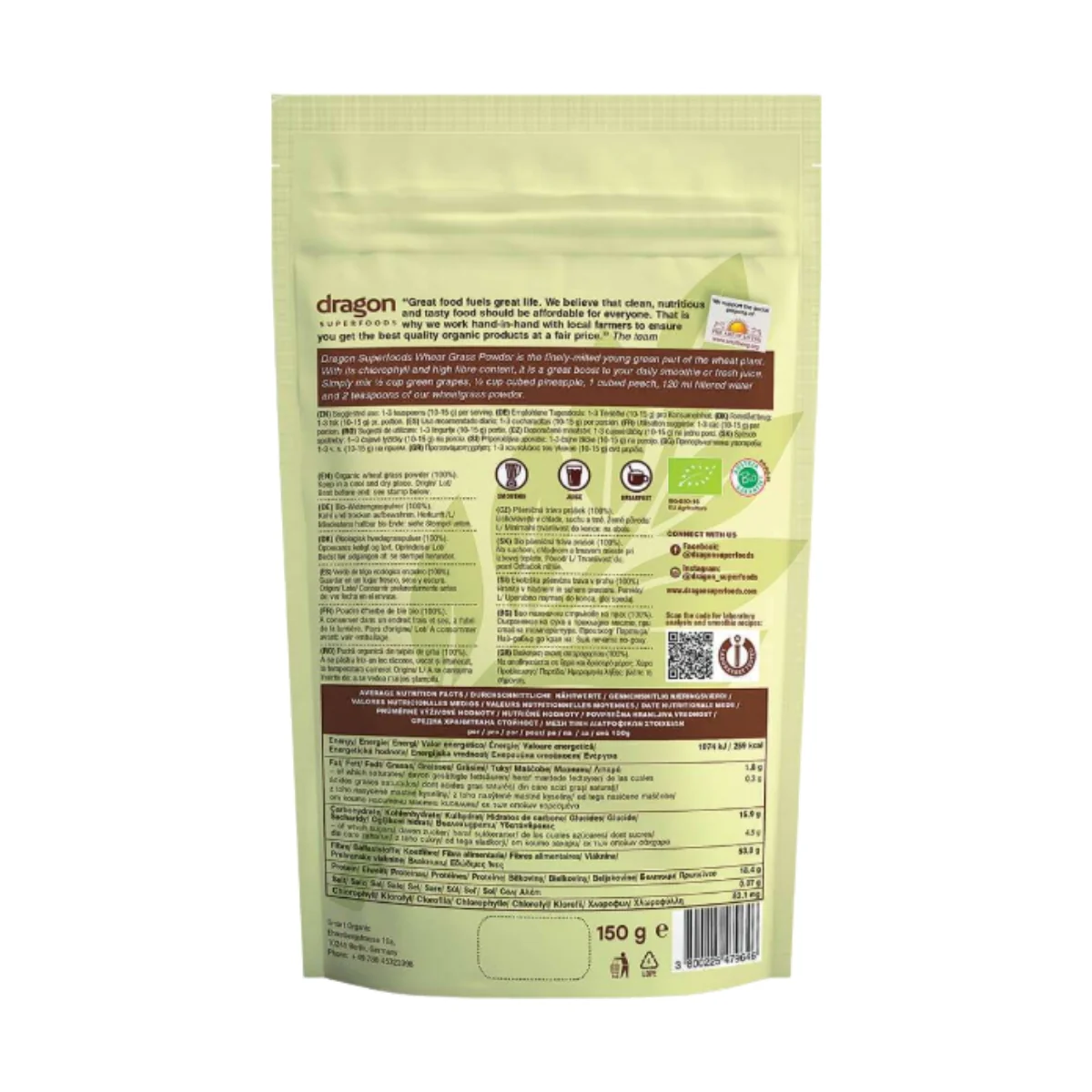 Dragon Superfoods Wheat Grass Powder 150g - Image 2