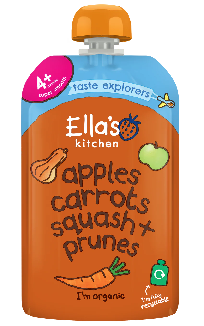 Ellas Kitchen Organic Puree 4+ Months Butternut Squash Carrots Apples + Prunes 120g