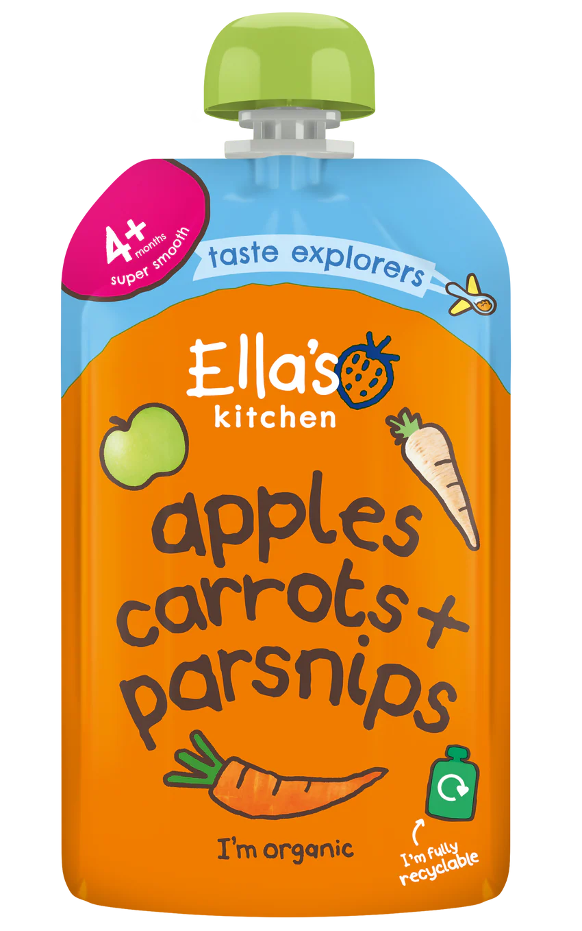 Ellas Kitchen Organic Puree 4+ Months Carrots Apples + Parsnip 120g