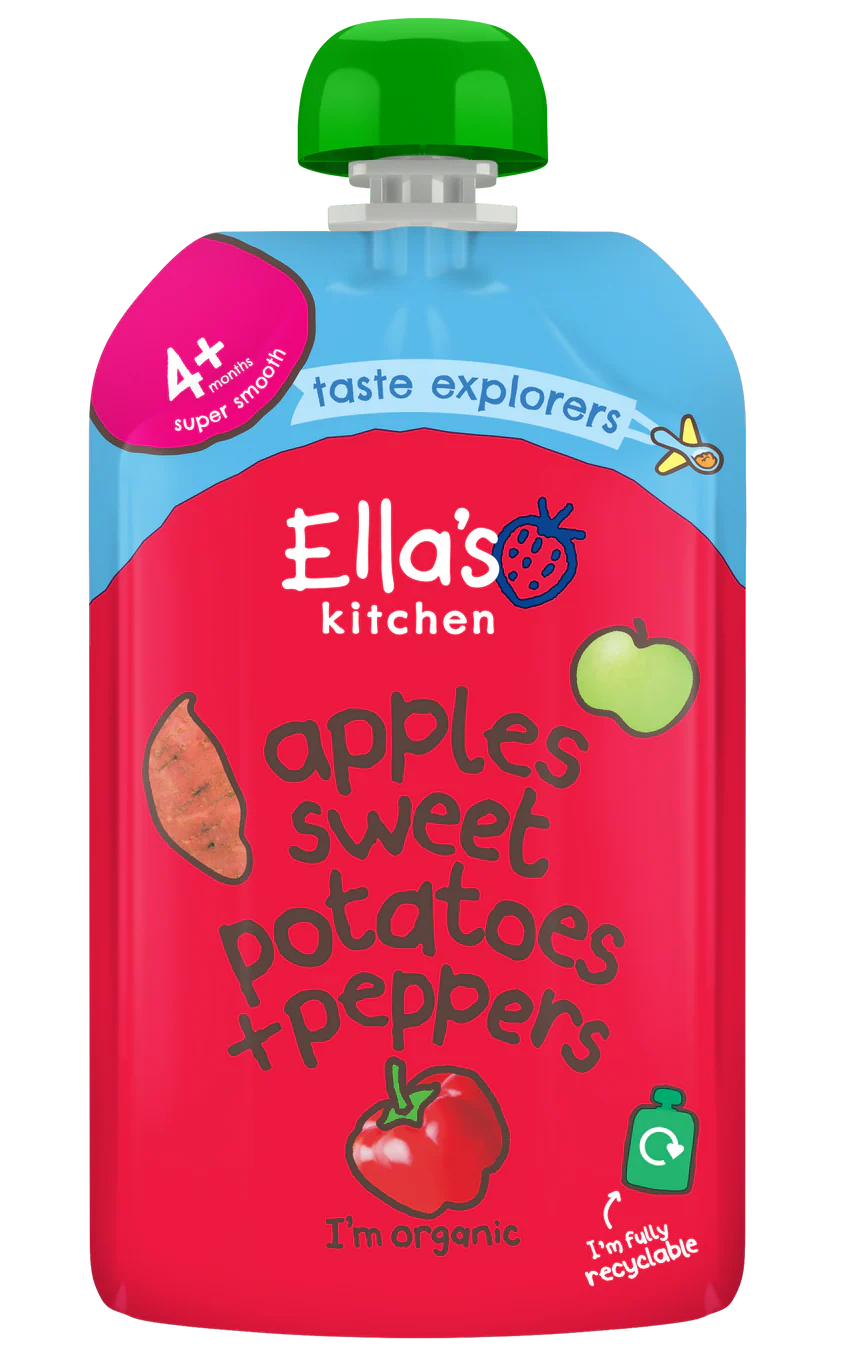 Ellas Kitchen Organic Puree 4+ Months Red Peppers Sweet Potatoes + Apples 120g