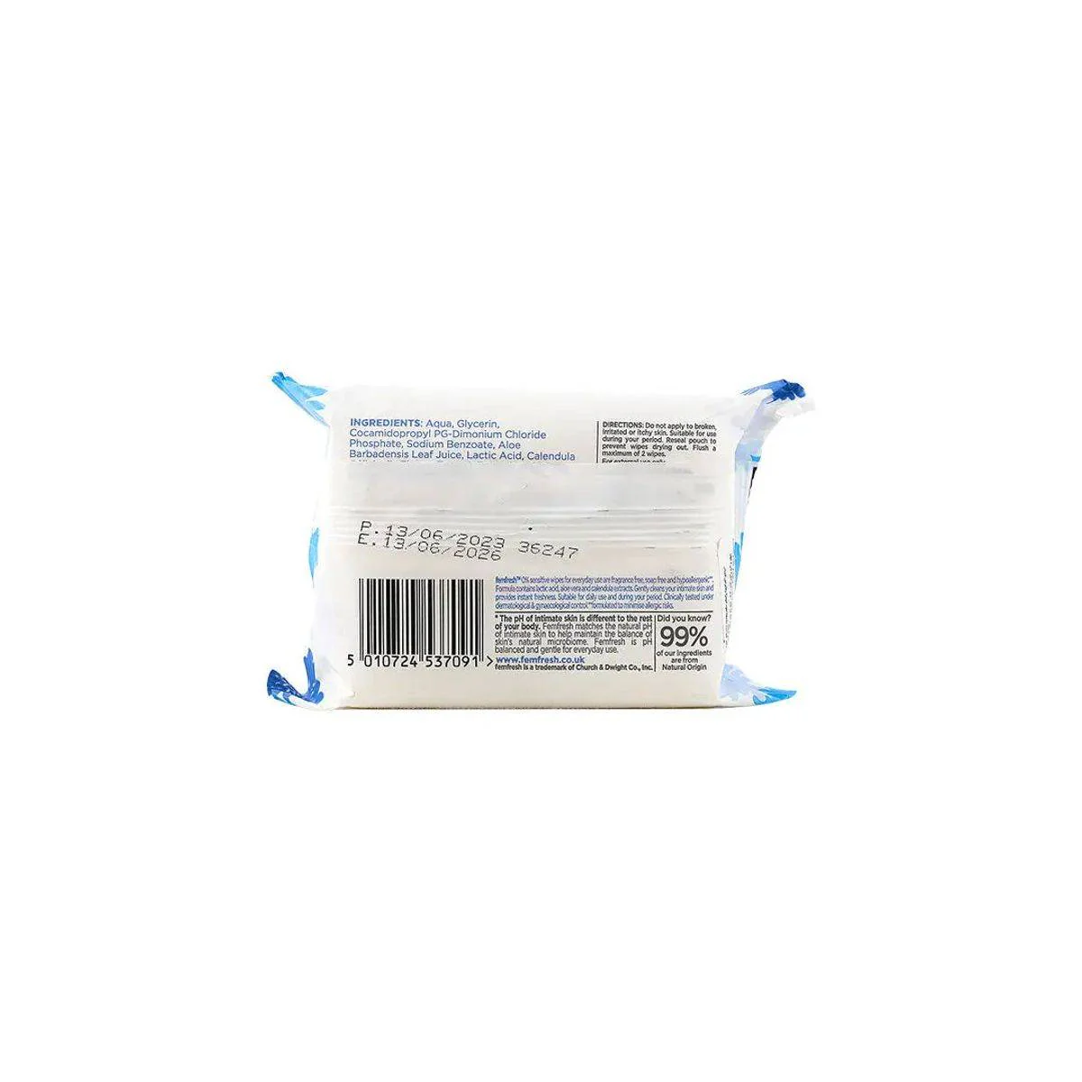 Femfresh Intimate Wipes Sensitive 0% 25 Pack - Image 2