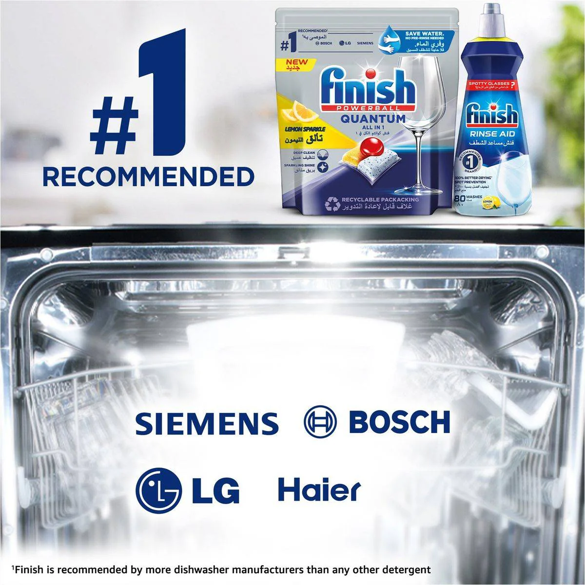 Finish Powerball Quantum All In 1 Lemon Sparkle 40 Dishwasher Tablets - Image 5