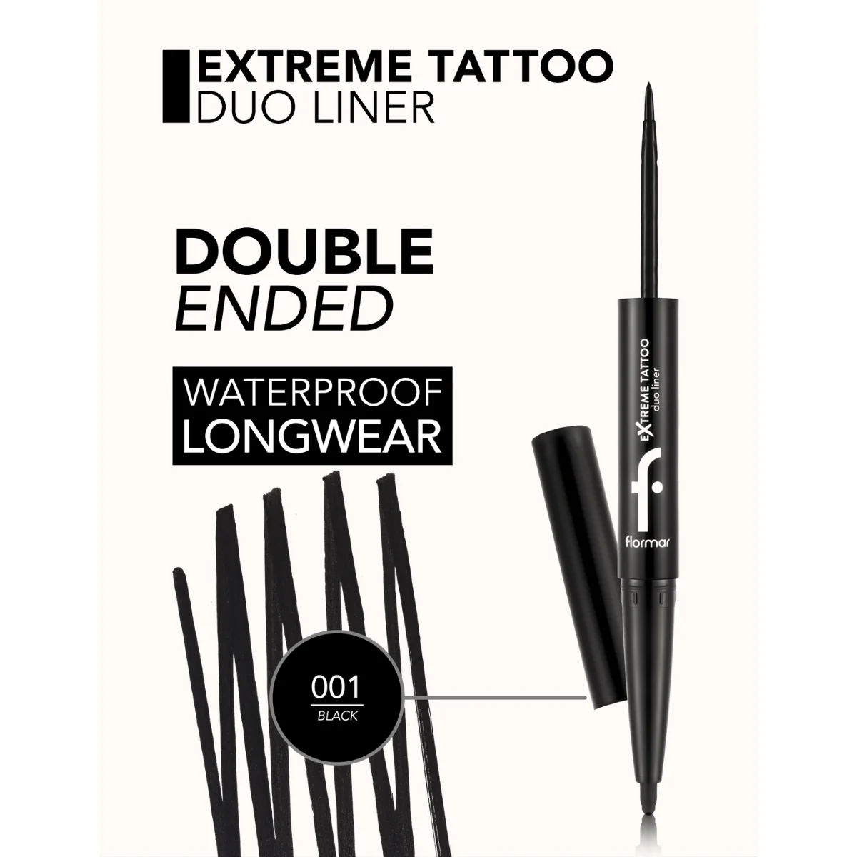 Flormar Extreme Tattoo Duo Eyeliner & Pencil 001 Black 2.66g - Image 4