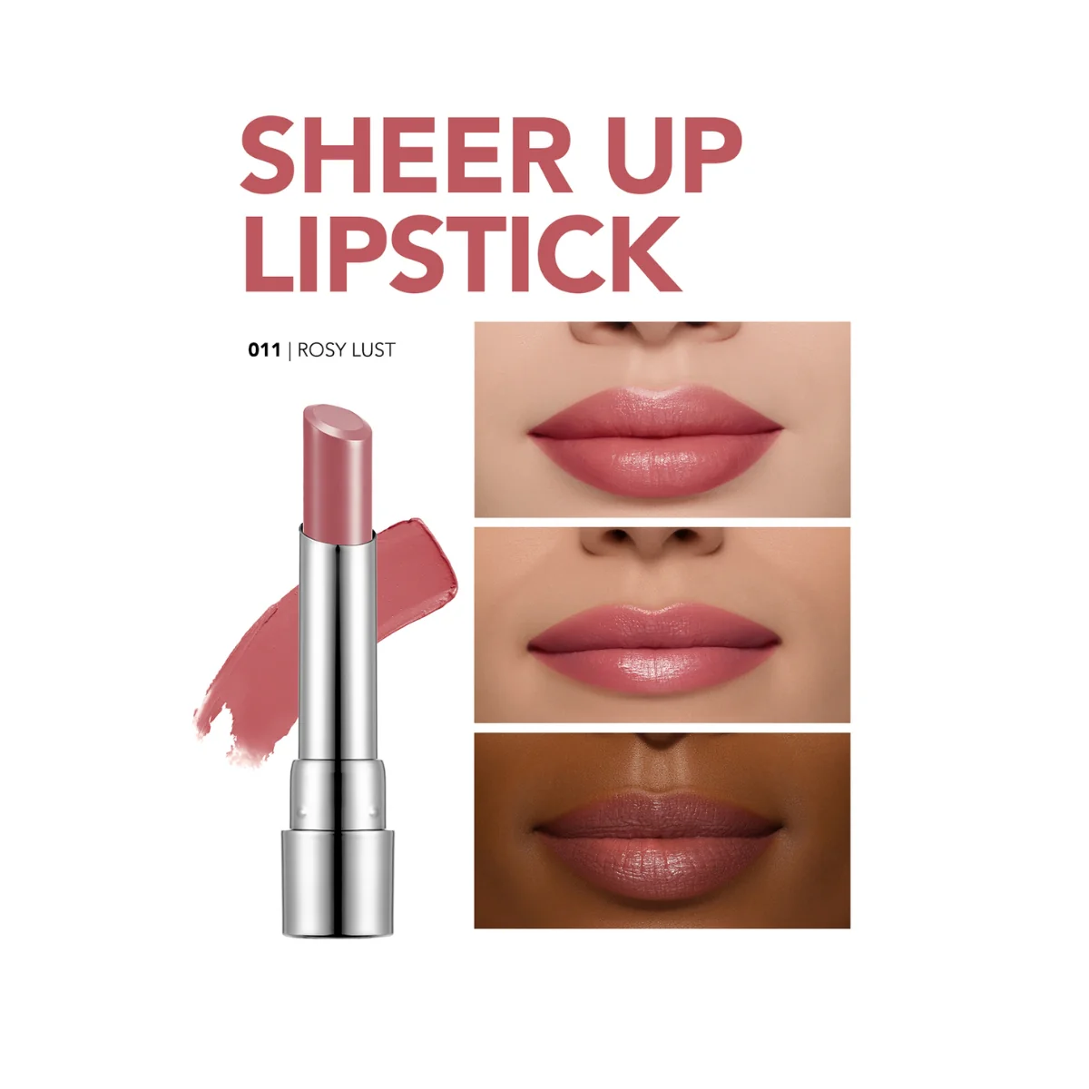 Flormar Sheer Up Lipstick 011 Rosy Lust 3g - Image 3