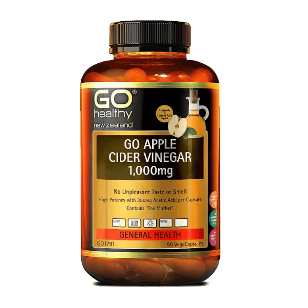 GO Healthy Apple Cider Vinegar 1000mg 90 VegeCapsules