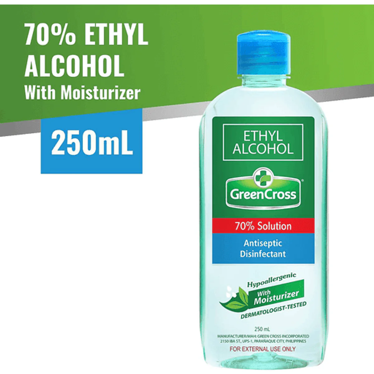 Green Cross Ethyl Alcohol 70% Solution with Moisturizer 250ml - Image 2