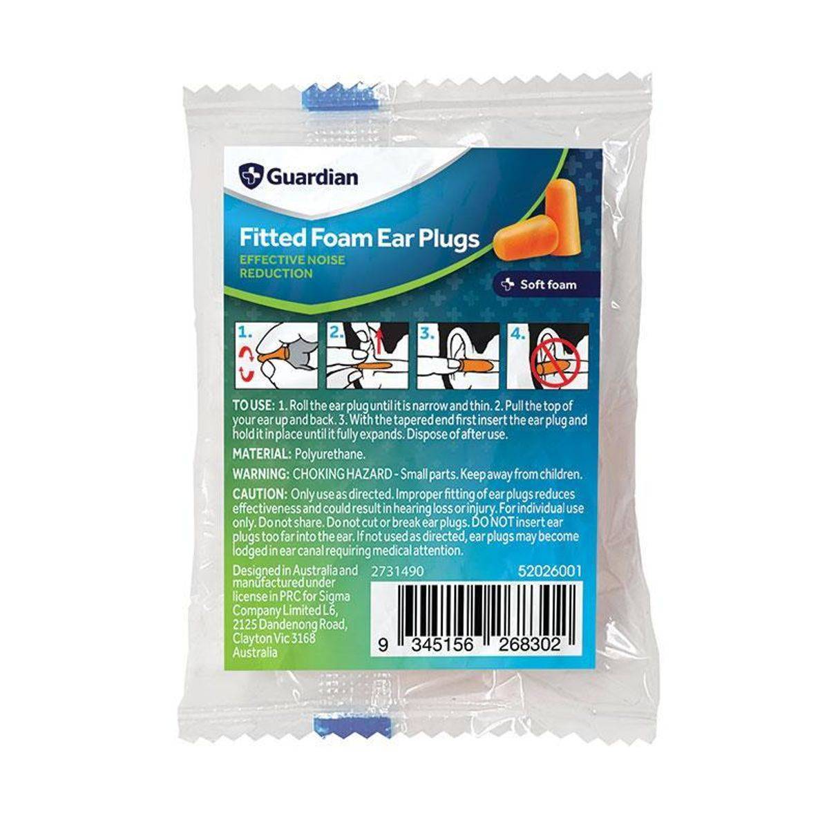 Guardian Ear Plugs Fitted Foam 1 Pair