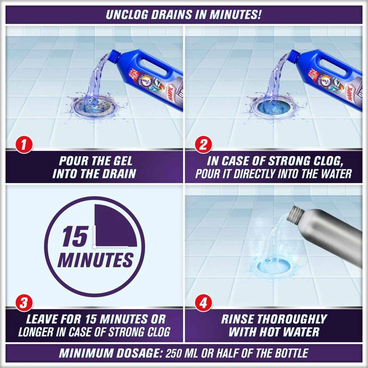 Harpic Powerful Drain Opener Cleaning Gel 1L - Image 3