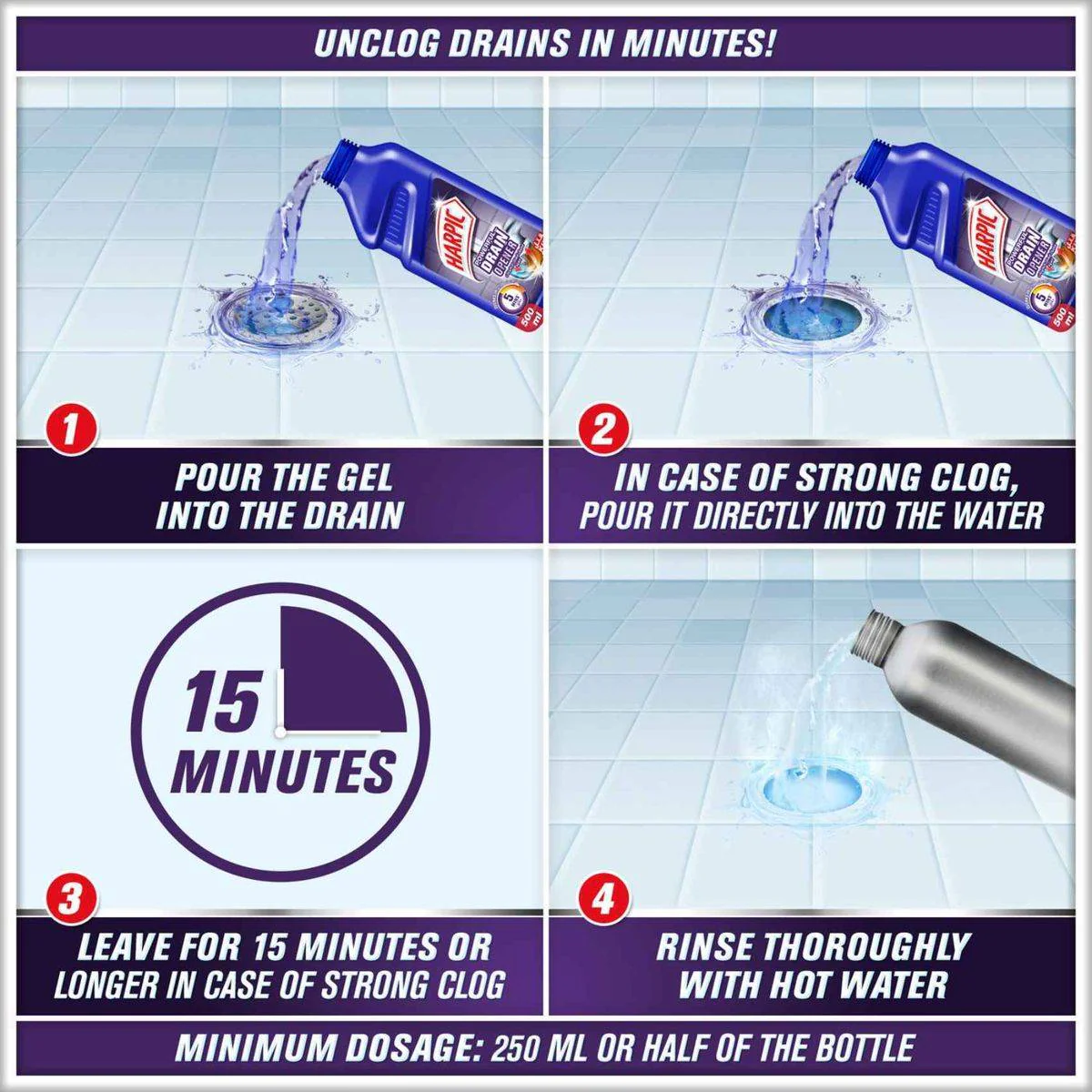 Harpic Powerful Drain Opener Cleaning Gel 500ml - Image 4