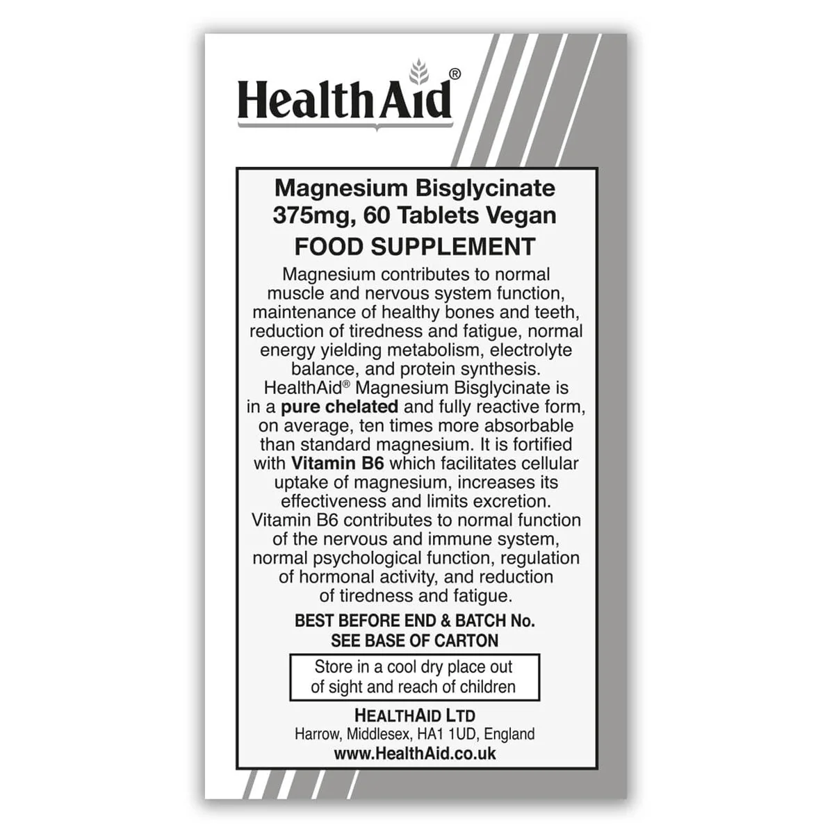 HealthAid Magnesium Bisglycinate 375mg 60 Tablets - Image 3