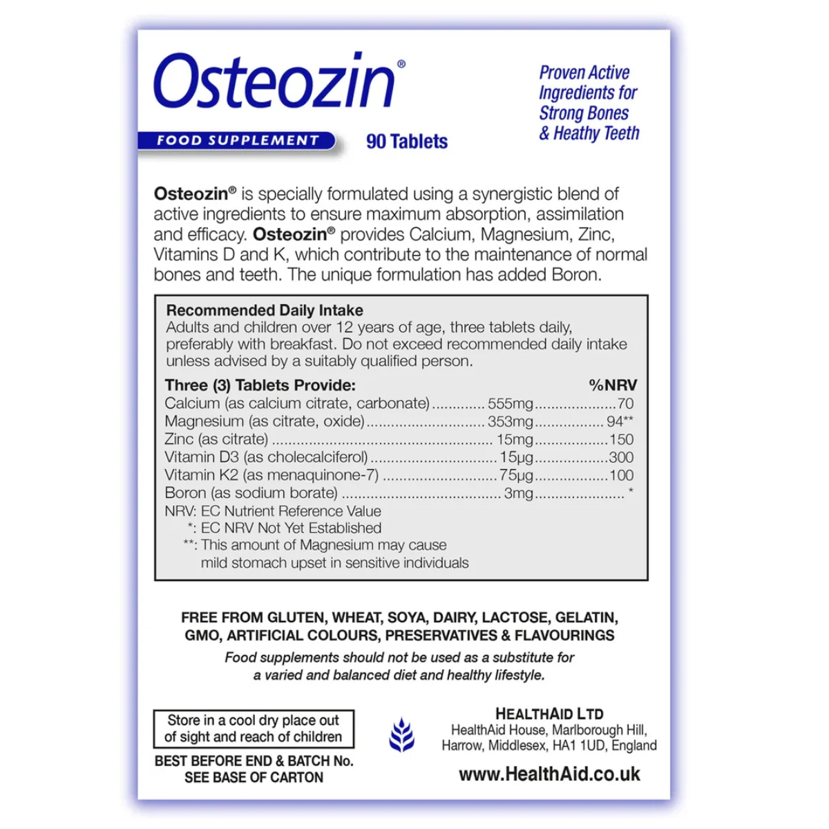 HealthAid Osteozin 90 Vegetarian Tablets - Image 2