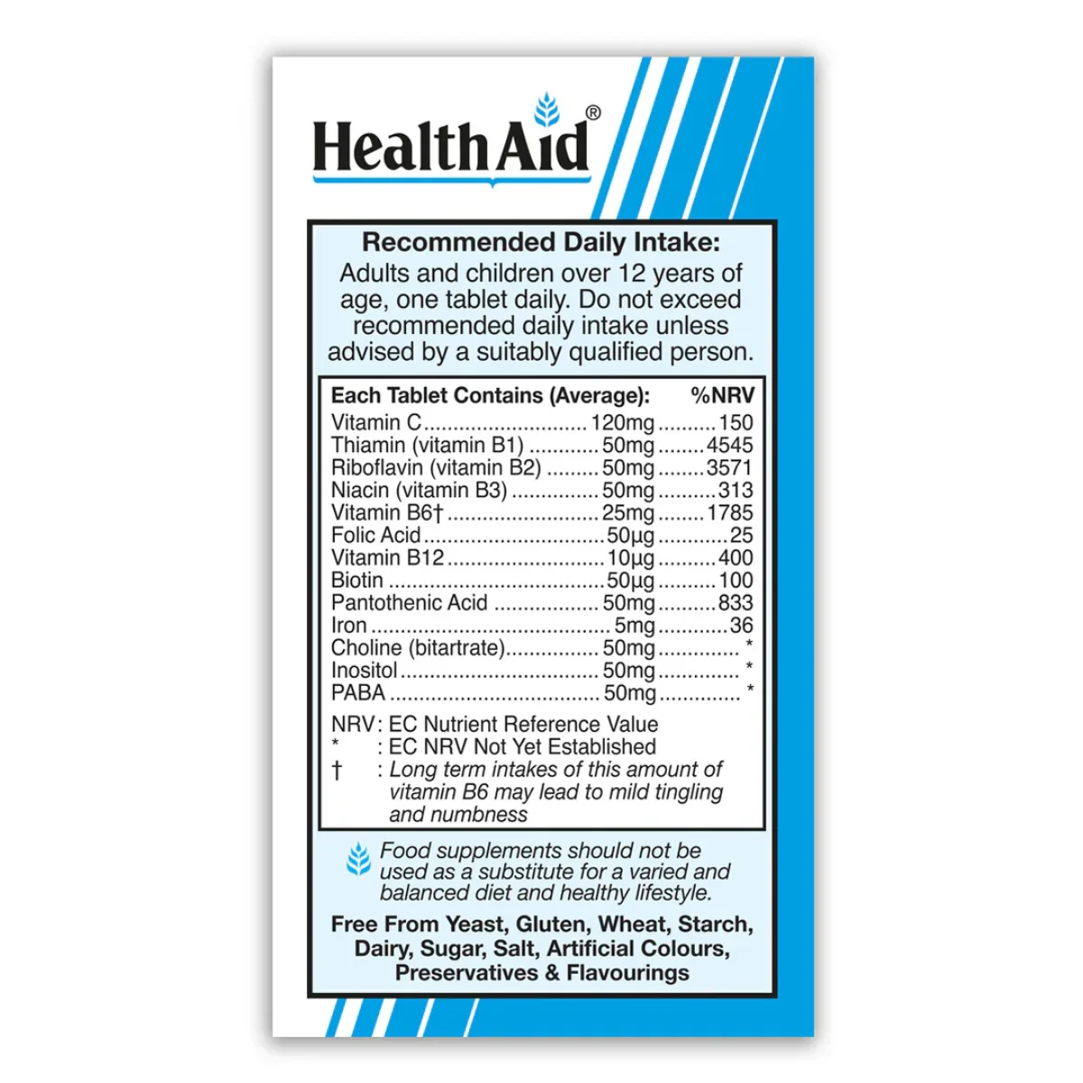 HealthAid Vitamin B50 Complex 30 Vegetarian Tablets - Image 3
