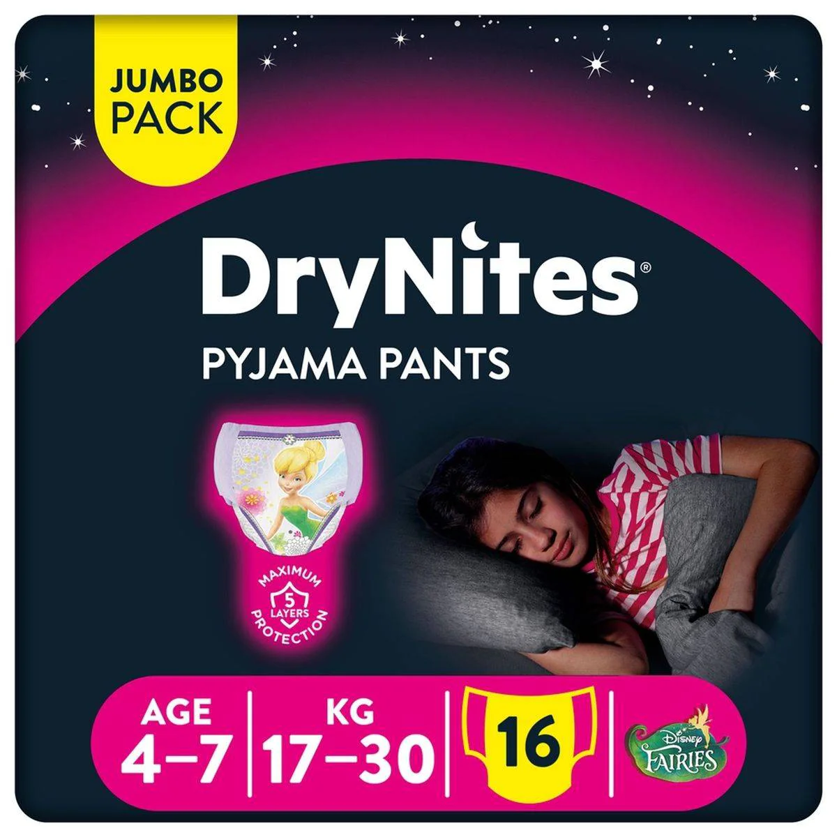 Huggies Drynites Pyjama Pants Jumbo Pack 4-7 Years (17-30 kg) Girl 16 Pieces - Image 3