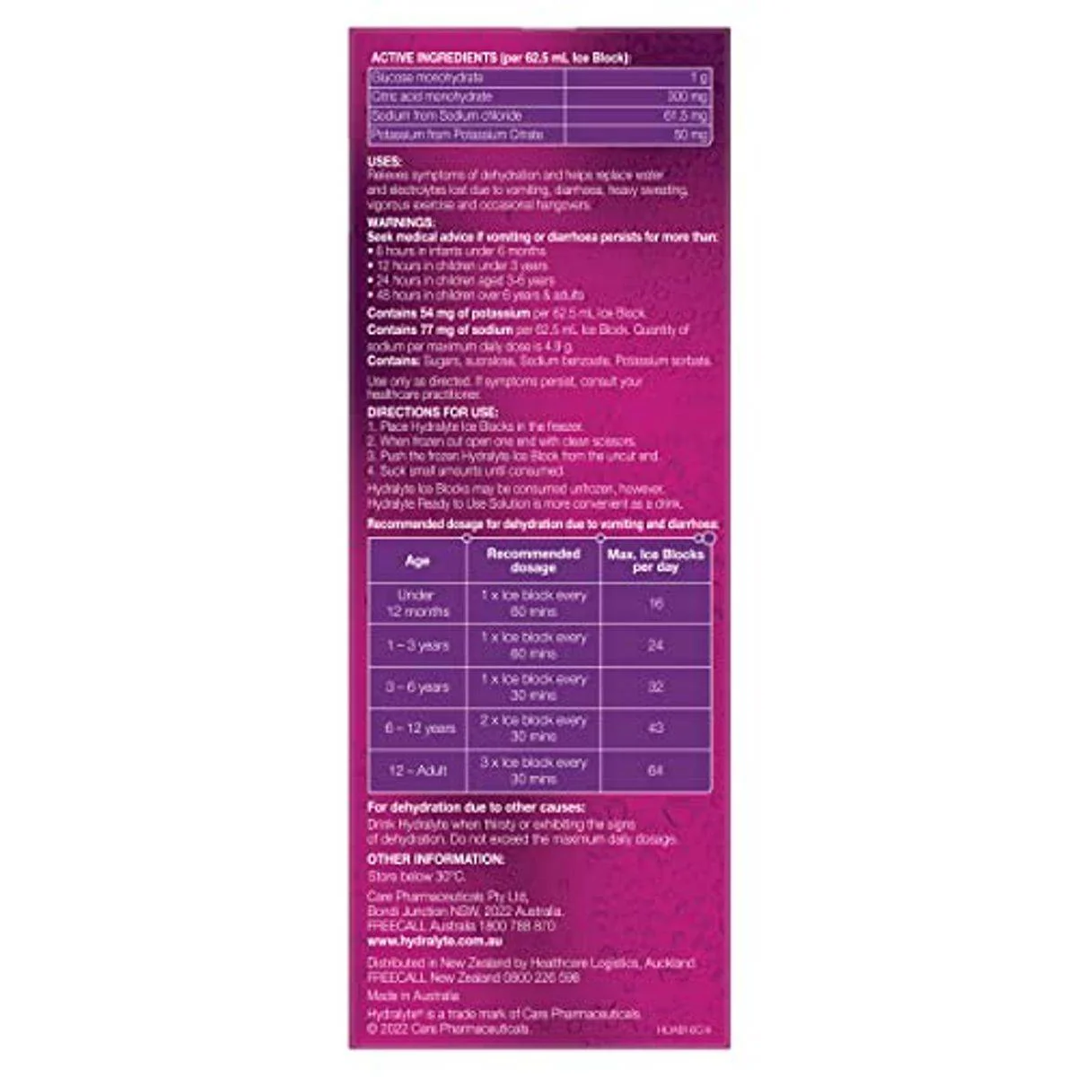 Hydralyte Electrolyte Ice Blocks Apple Blackcurrant 16 Packs - Image 3
