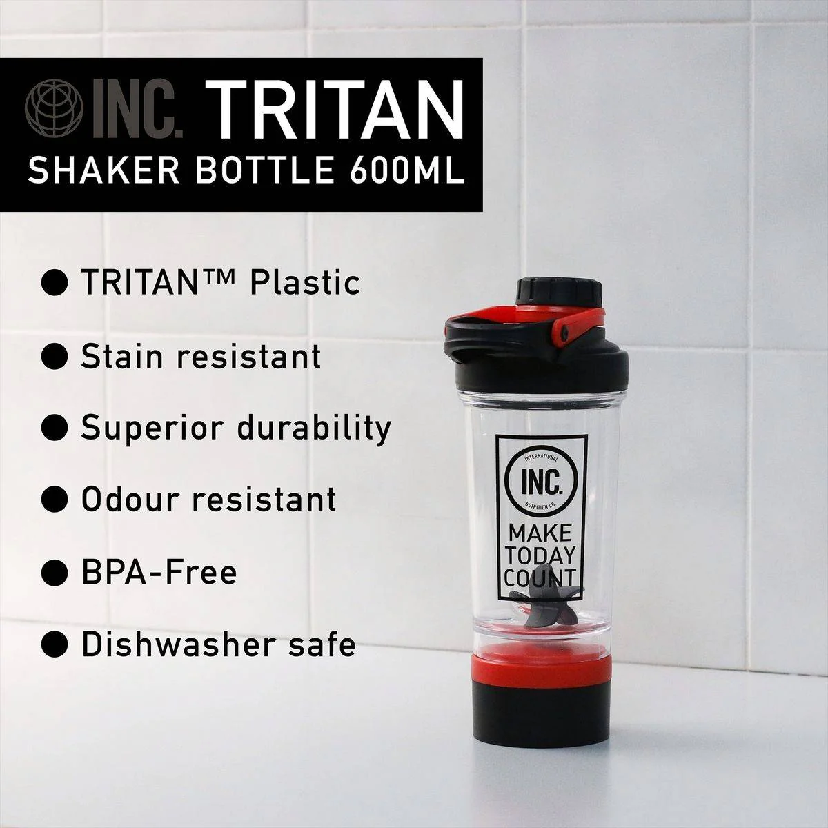 INC Tritan Shaker Bottle Green 600ml - Image 3