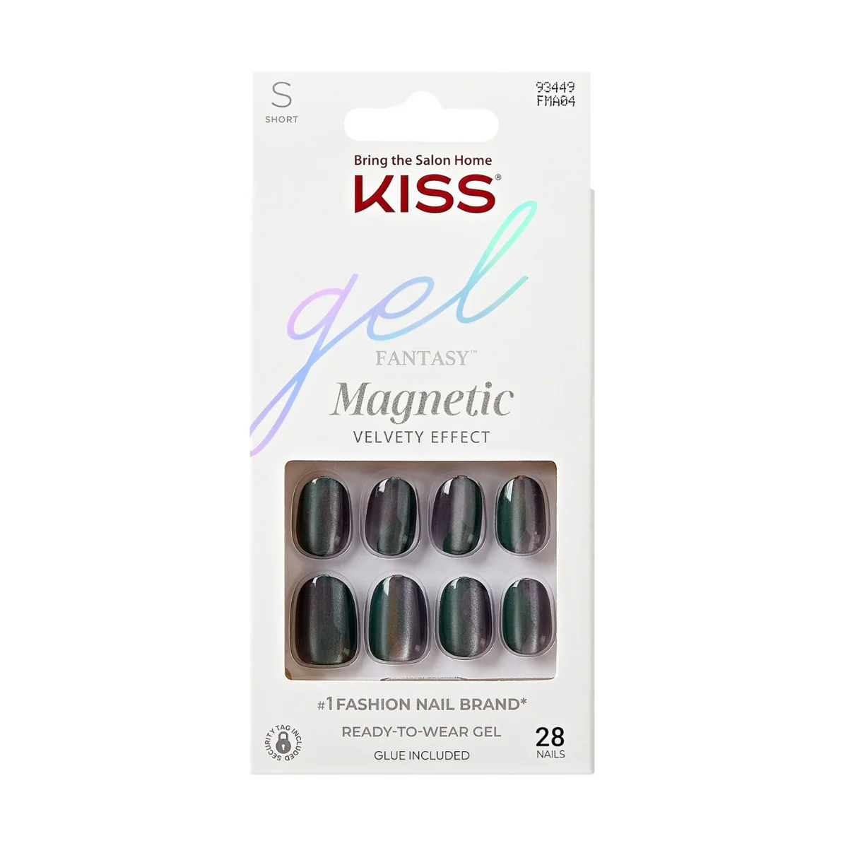 Kiss False Nails FMA04C Gel Fantasy Magnetic Velvety Effect Short Length Gray 28 Count