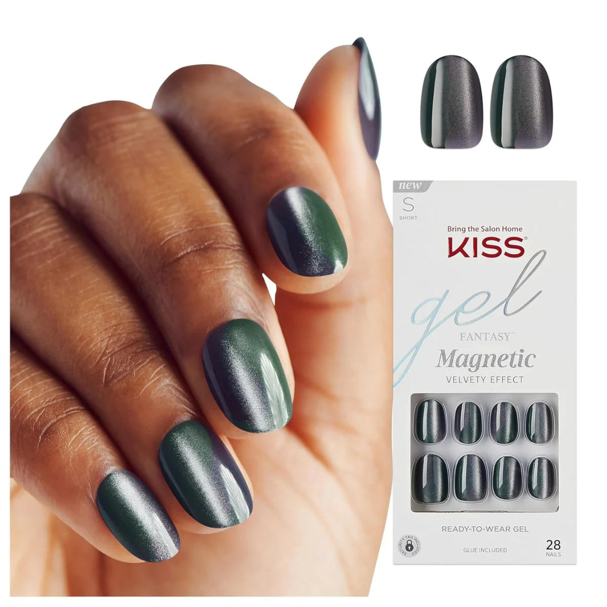 Kiss False Nails FMA04C Gel Fantasy Magnetic Velvety Effect Short Length Gray 28 Count - Image 2