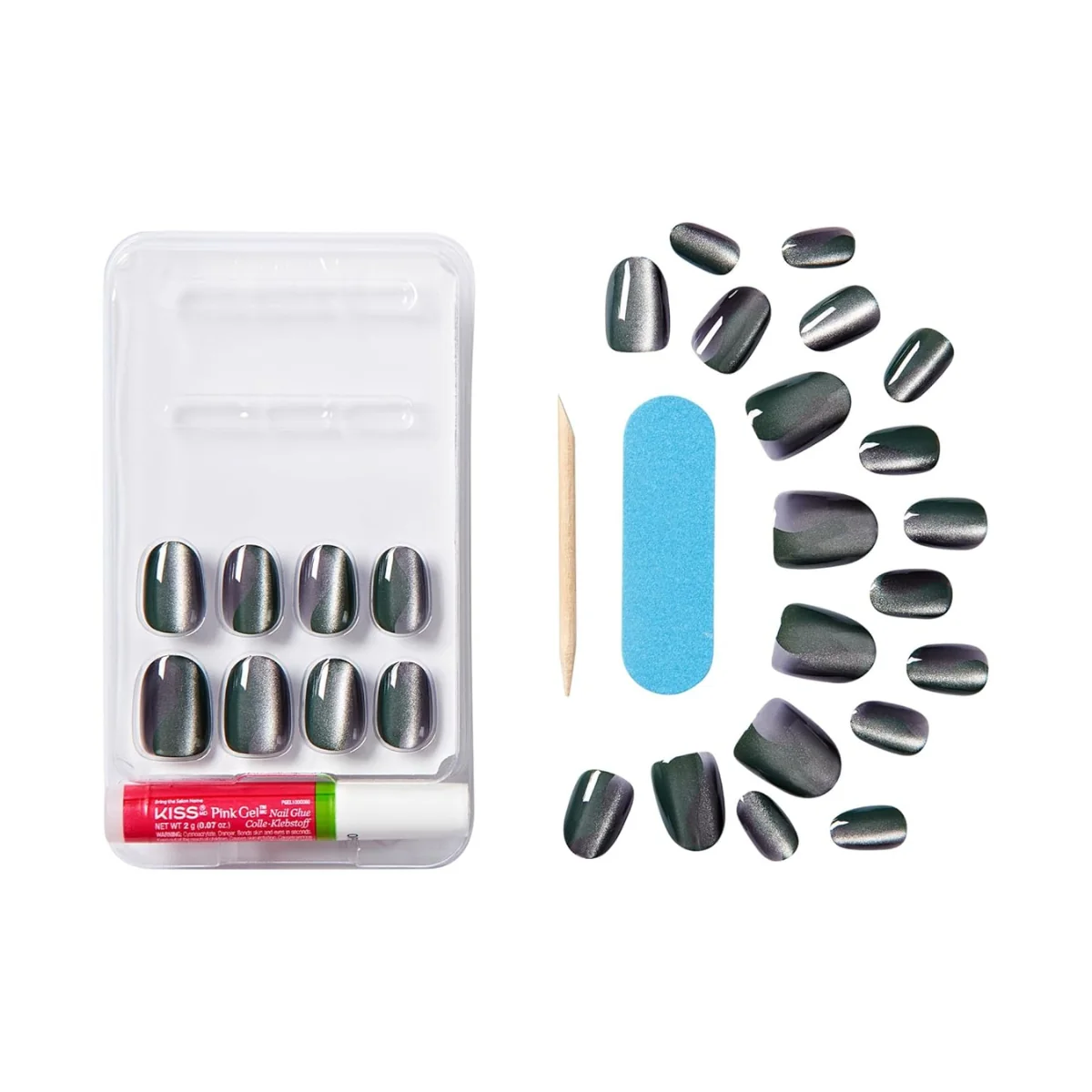 Kiss False Nails FMA04C Gel Fantasy Magnetic Velvety Effect Short Length Gray 28 Count - Image 4
