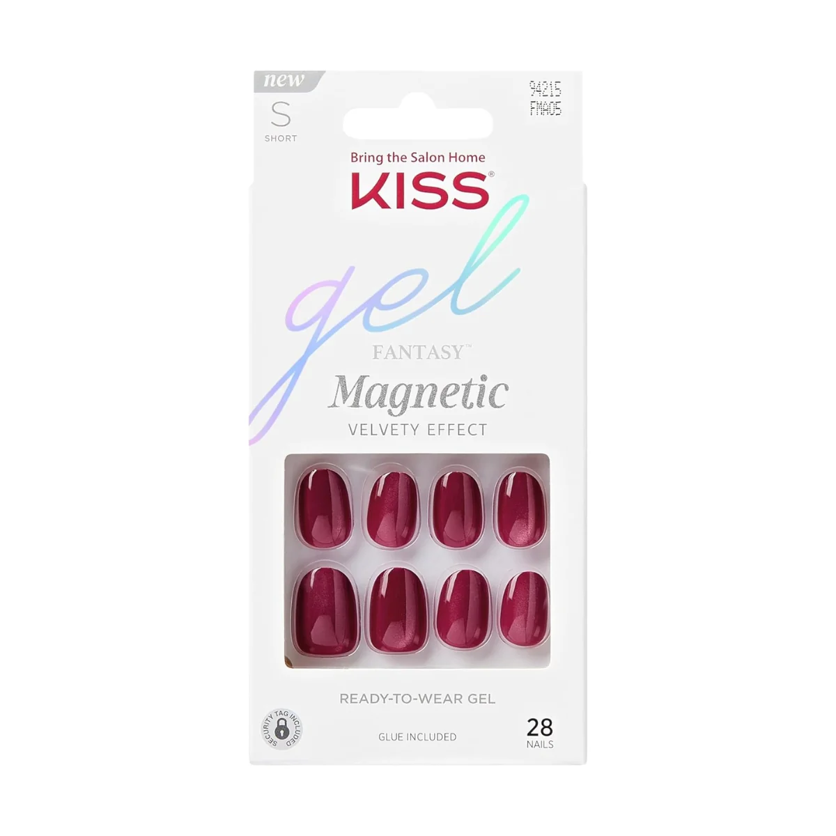 Kiss False Nails FMA05C Gel Fantasy Magnetic Velvety Effect Short Length Red 28 Count