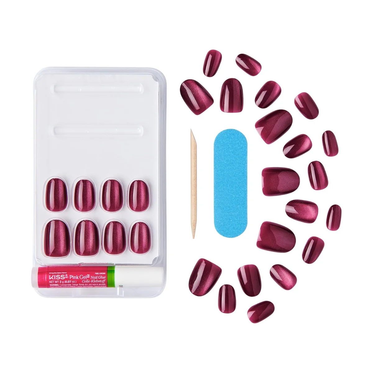 Kiss False Nails FMA05C Gel Fantasy Magnetic Velvety Effect Short Length Red 28 Count - Image 4