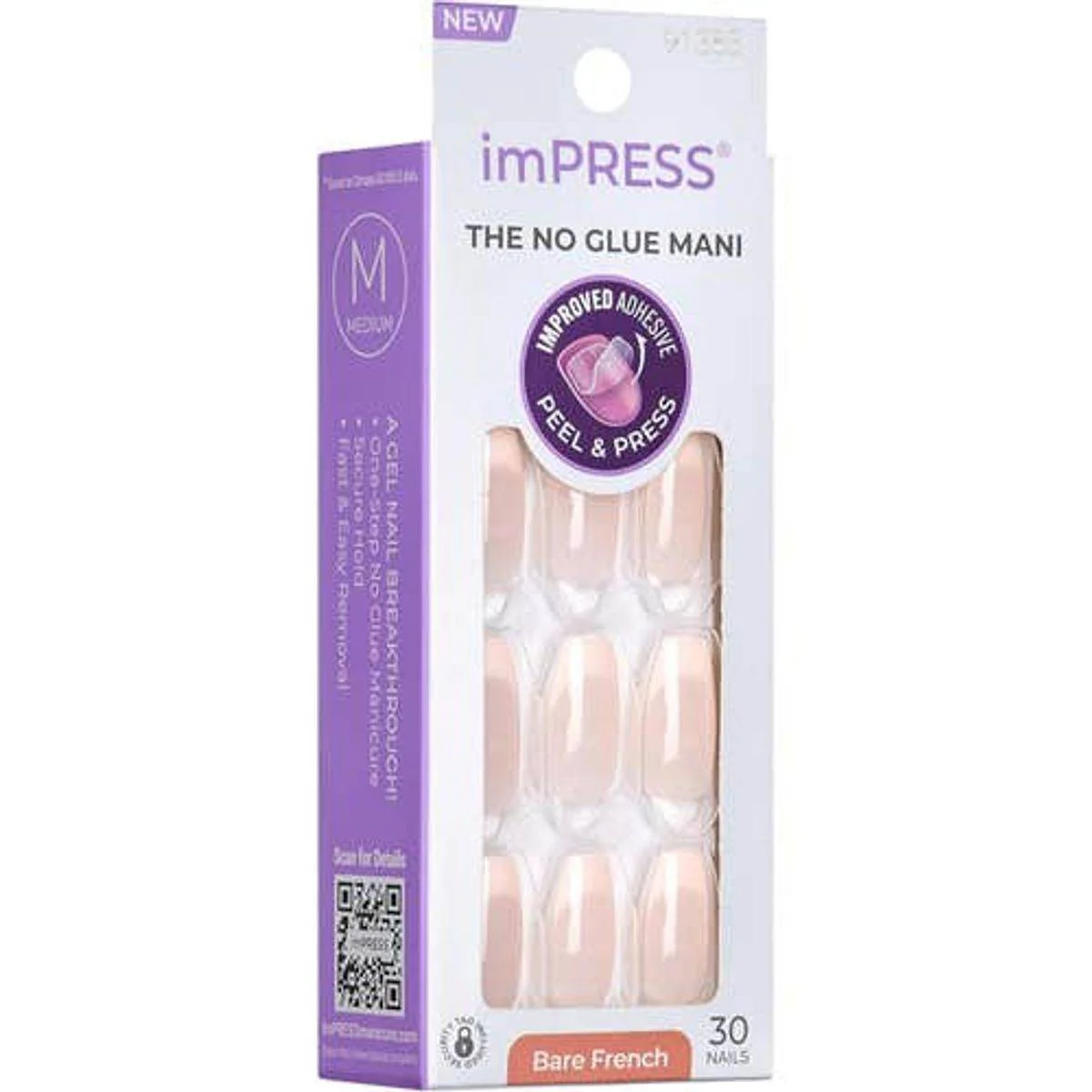 Kiss False Nails IFB02C Impress The No Glue Mani Genuine Bare French Medium 30 Count - Image 2