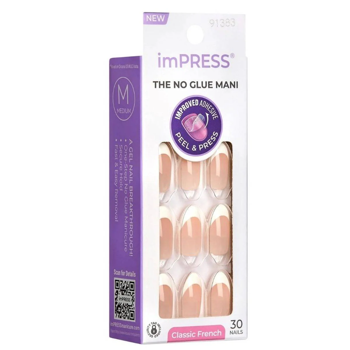 Kiss False Nails IFC03C Impress The No Glue Mani Everlasting Classic French Medium 30 Count - Image 3