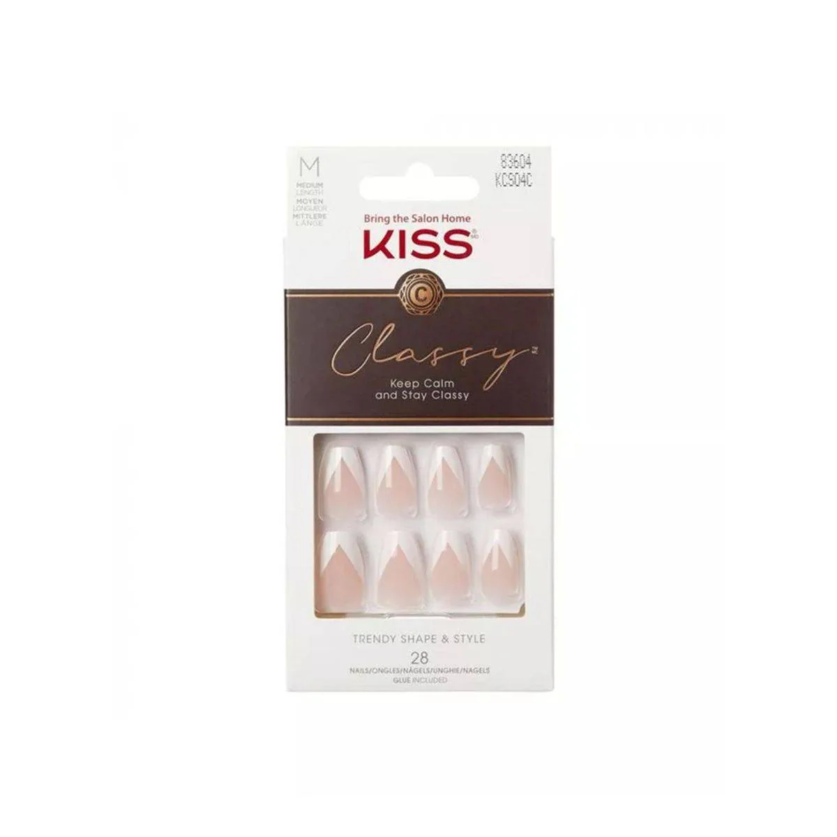 Kiss False Nails KCS04C Classy Trendy Shape & Style With Glue Medium 28 Count