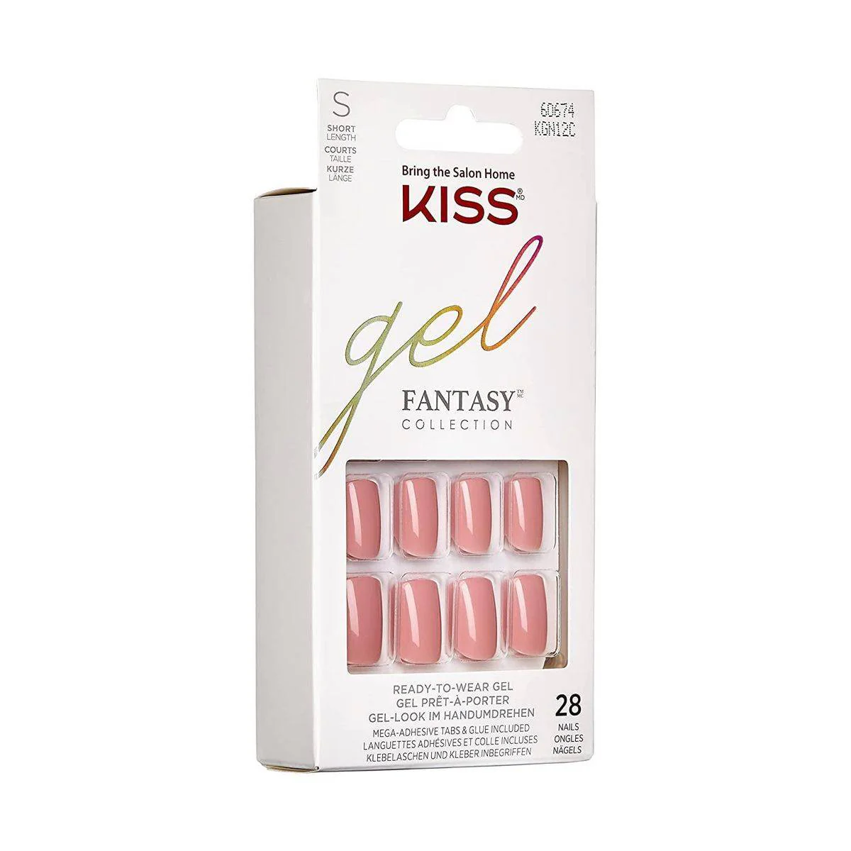 Kiss False Nails KGN12 Gel Fantasy Short Length Pink 28 Count