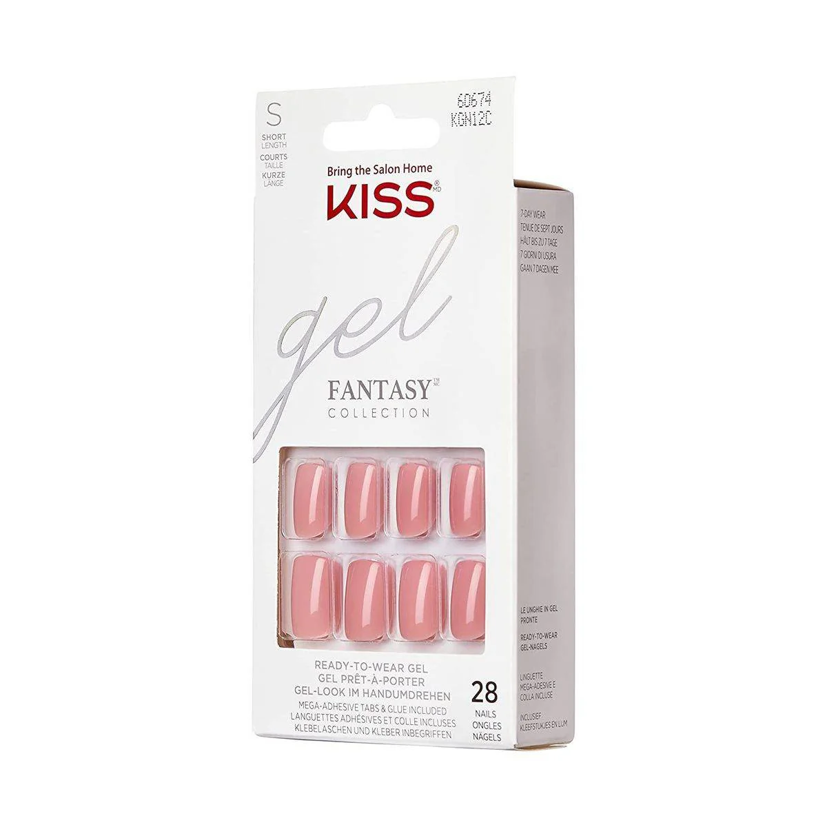 Kiss False Nails KGN12 Gel Fantasy Short Length Pink 28 Count - Image 2