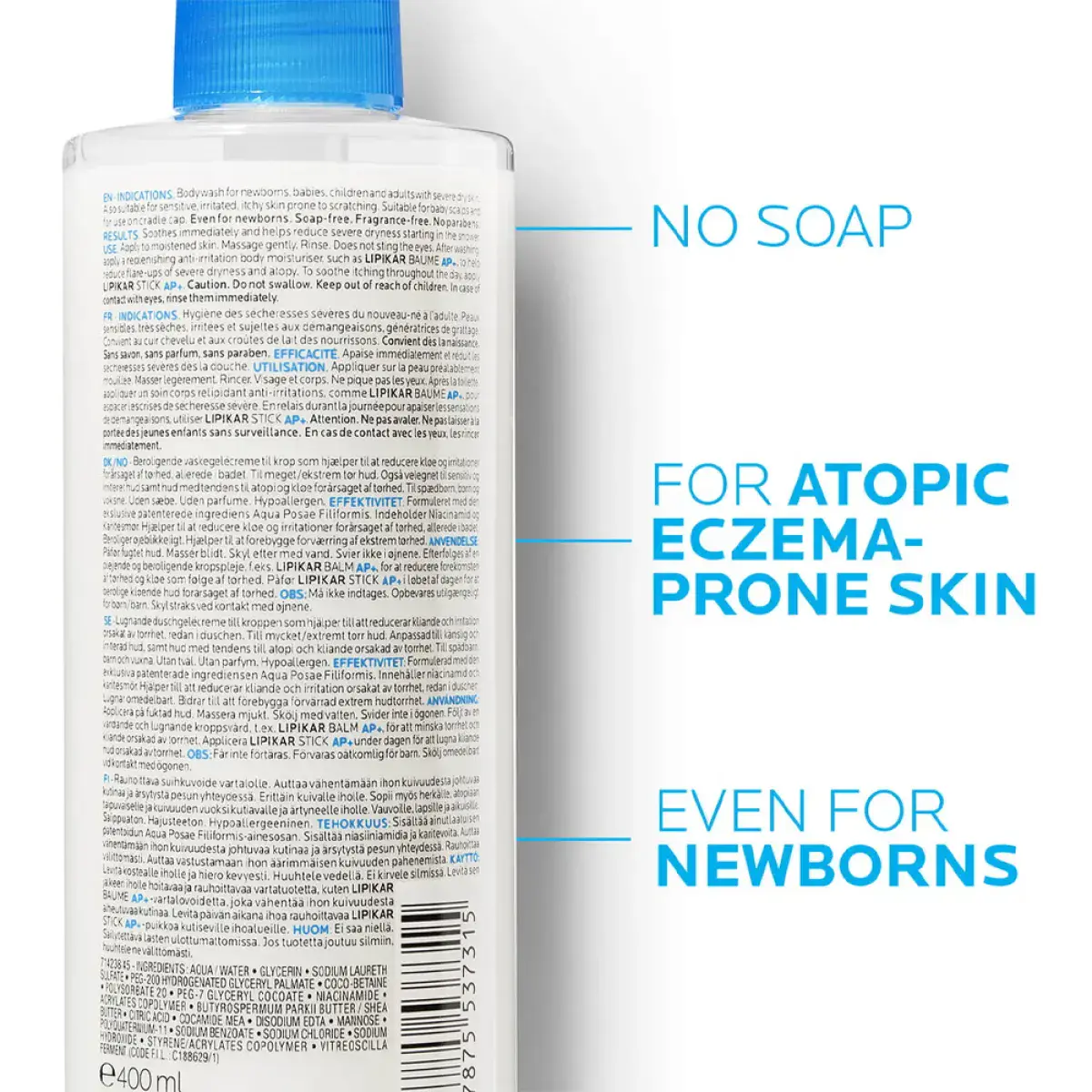 La Roche Posay Lipikar Syndet AP+ Cream Wash 400ml - Image 2