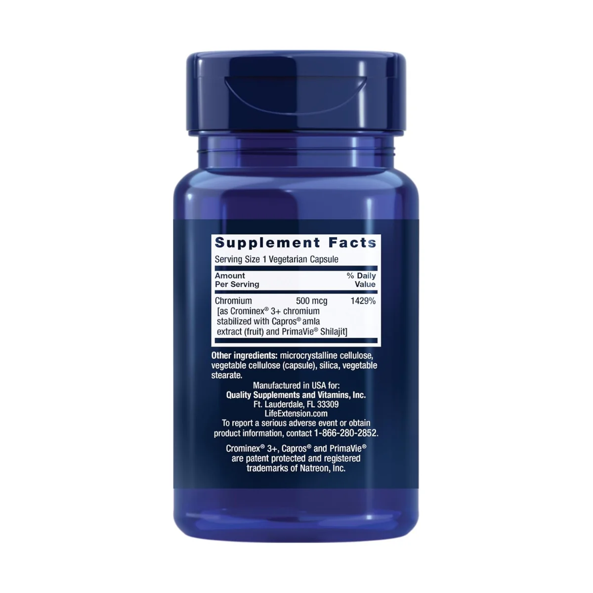 Life Extension Optimized Chromium With Crominex 3+ 500mcg 60 Vegetarian Capsules - Image 2