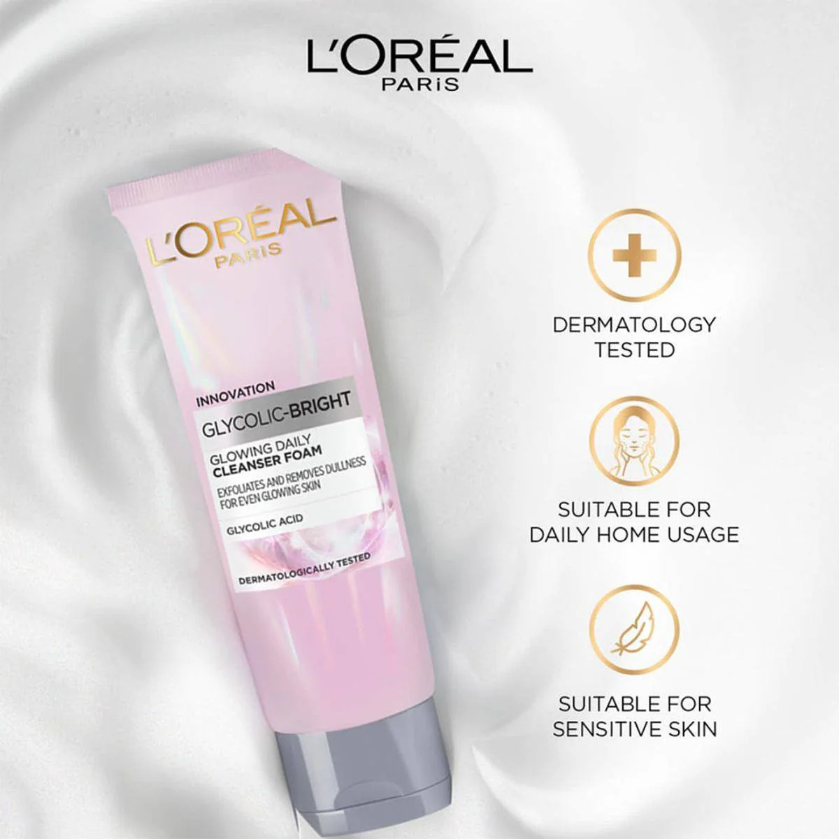 Loreal Paris Glycolic Bright Glycolic Acid Glowing Daily Cleanser Foam 100ml - Image 4
