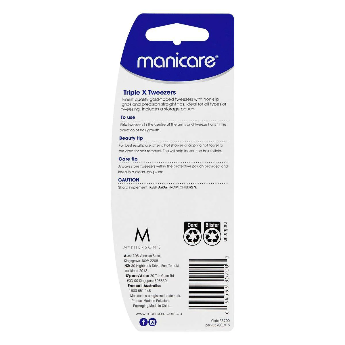 Manicare Triple X Tweezers #35700 - Image 2